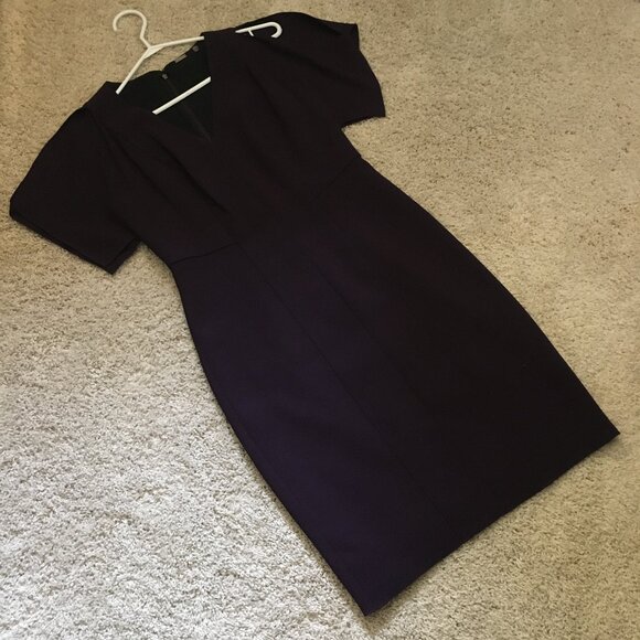 Elie Tahari Plum Slit-sleeve V-Neck Designer Sheath Dress - Picture 14 of 16
